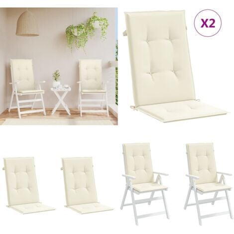 Gartenstuhlauflagen für Hochlehner 2Stk. Creme 120x50x3cm Stoff