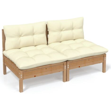 IKAYAA 4-Sitzer Gartensofa Akazie Massivholz - Creme Kissen, Balkon Loungemöbel Set