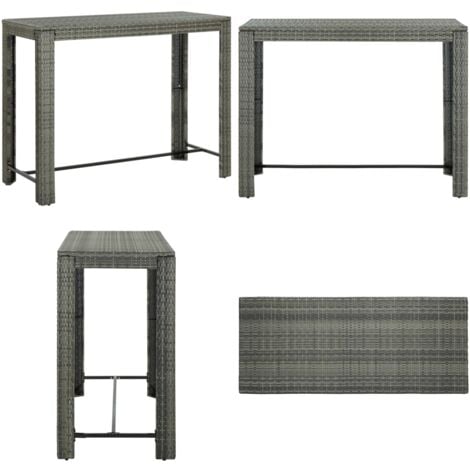Garden Bar Table Grey 140.5x60.5x110.5 Cm Poly Rattan VidaXL