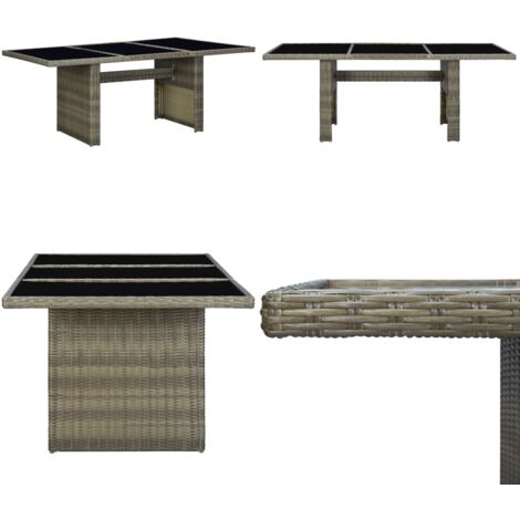 Gartentisch Braun Poly Rattan und Hartglas Esstisch Gartentisch