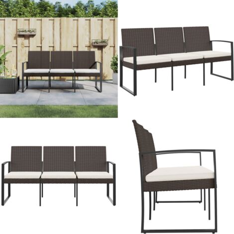 Gartenbank 3Sitzer mit Kissen Braun PPRattan Gartenbank
