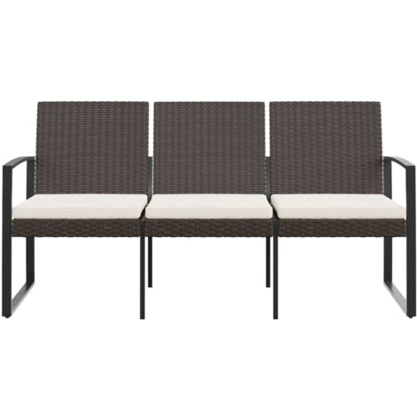 Gartenbank 3Sitzer mit Kissen Braun PPRattan Gartenbank