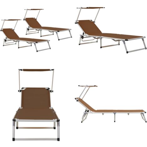 Klappbare Sonnenliegen mit Dach 2 Stk. Alu Textilene Braun