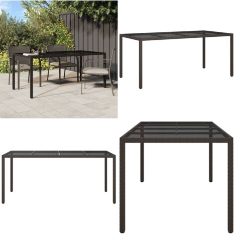 Gartentisch Braun 190x90x75 cm Gehärtetes Glas und Poly Rattan