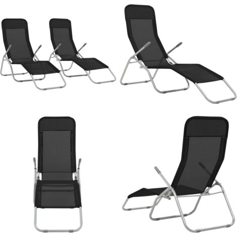 Klappliegen 2 Stk. Textilene Schwarz Klappliege Sonnenschirm