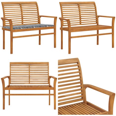 Gartenbank Graue KaromusterAuflage 112 cm Massivholz Teak Gartenbank