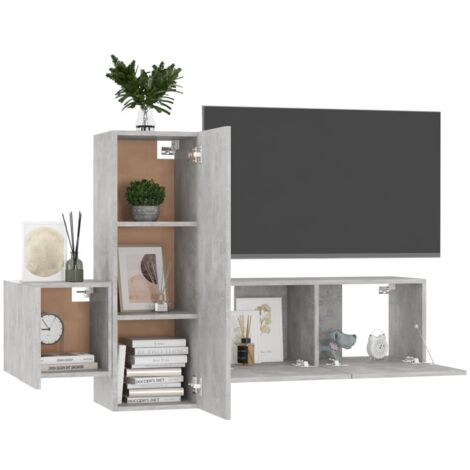 TV-Schrankset mit Regal FLORIN 3 pcs Beton Grau Holzwerkstoff