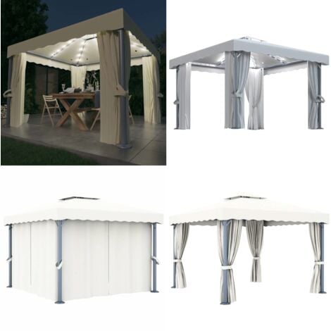 Pavillon mit Vorhängen & LEDLichterkette 3x3 m Cremeweiß