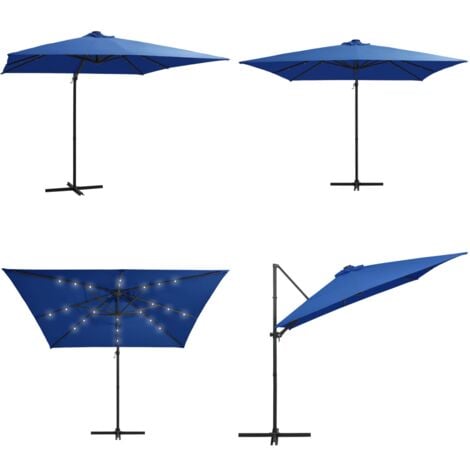 Ampelschirm mit LEDBeleuchtung StahlMast 250x250 cm Azurblau