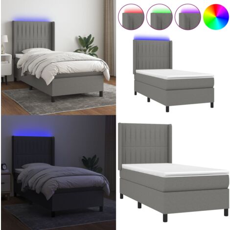 Boxspringbett mit Matratze mit LED Dunkelgrau 90 x 200 cm Stoff