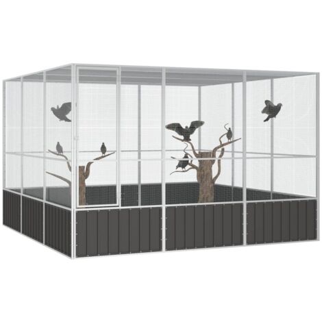 Hommdiy Vogelkäfig Aus Verzinktem Stahl – Anthrazit, Ca. 111 X 107 X 211,5 Cm