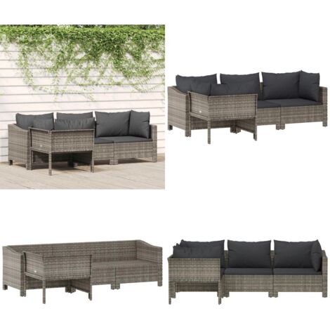 4tlg. GartenLoungeSet mit Kissen Grau Poly Rattan Garten Lounge