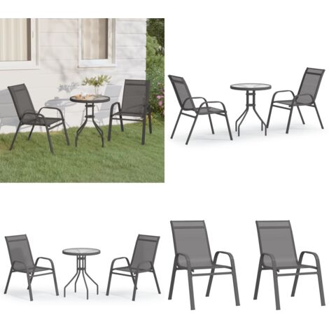 3tlg. GartenBistroSet Grau Gartenmöbel Set Bistro Set Esstisch