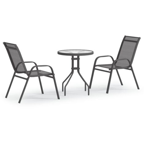 3tlg. GartenBistroSet Grau Gartenmöbel Set Bistro Set Esstisch