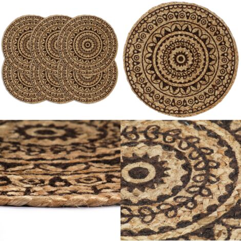 2er-Set Runde Jute-Tischsets In Natur Mit Grauen Streifen – Handgewebt, Hitzebeständig, 38x38 Cm