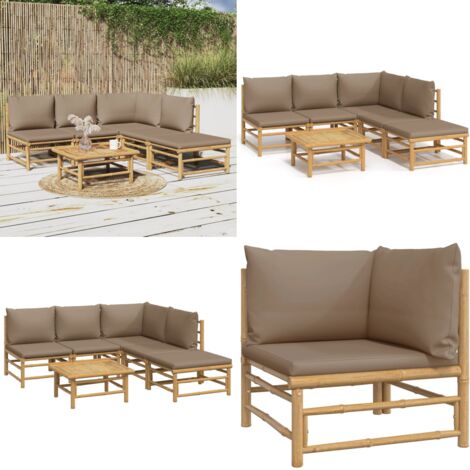 6tlg. GartenLoungeSet mit Kissen Taupe Bambus Bambus Möbel