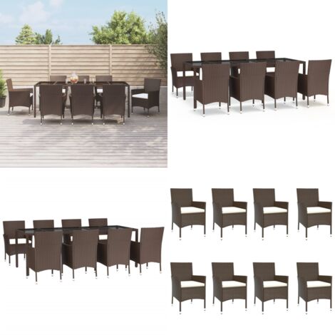 9tlg. GartenEssgruppe mit Kissen Braun Poly Rattan Garten Essgruppe