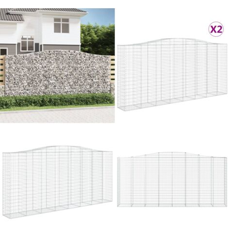 Gabionen mit Hochbogen 2 Stk. 400x50x180/200cm Verzinktes Eisen