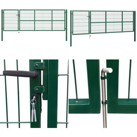 Gartentor mit Pfosten 350 x 100 cm Stahl Grün Gartentor Stahltür