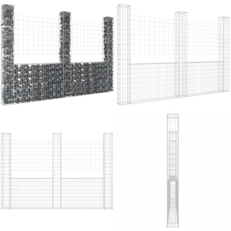 Gabionenkorb U Form mit 3 Säulen Eisen 260x20x200 cm Gabionenkorb Gabionenkörbe Home Living