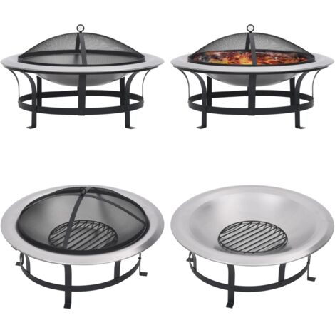GartenFeuerschale mit Grill Edelstahl 76 cm Feuerschale
