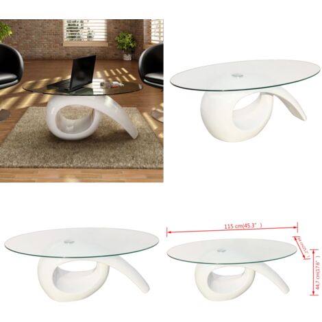 UIHECTA Ovaler Couchtisch Aus Glas - 119cm Durchmesser Mit Holzgestell Für Wohnzimmer