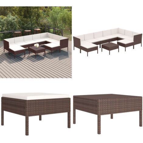 10tlg. GartenLoungeSet mit Auflagen Poly Rattan Braun