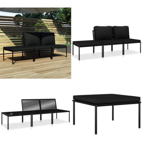 3tlg. GartenLoungeSet mit Auflagen Schwarz PVC Gartensofa