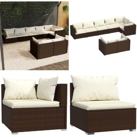 8tlg. GartenLoungeSet mit Kissen Braun Poly Rattan Gartensessel