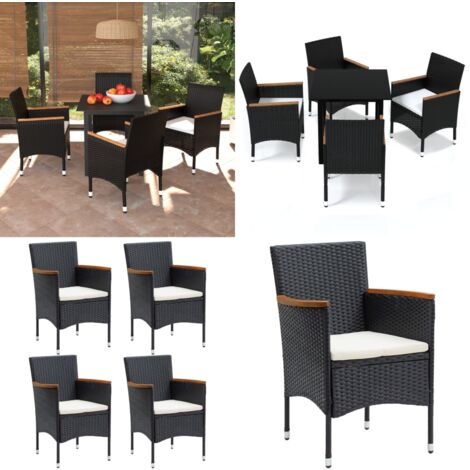 5tlg. GartenEssgruppe mit Kissen Poly Rattan Schwarz Essgruppe