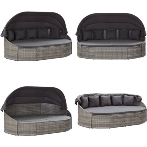OutdoorLoungebett mit Dach Grau Sonnenliege Sonnenliegen Home