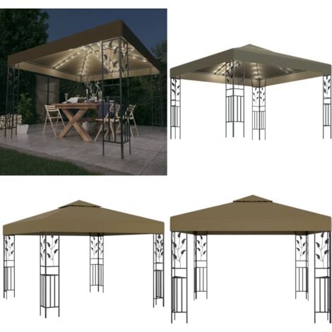 Pavillon mit LEDLichterkette 3x3 m Taupe Gartenzauber Pavillon