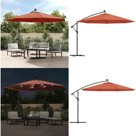 Ampelschirm mit LEDBeleuchtung StahlMast Terrakotta 350 cm