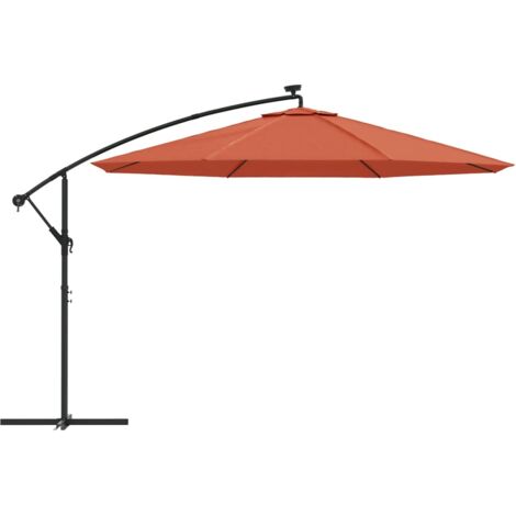 Ampelschirm mit LEDBeleuchtung StahlMast Terrakotta 350 cm
