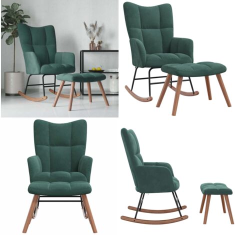 Schaukelstuhl Mit Hocker Dunkelgrün - Samt Sessel Für Wohnzimmer