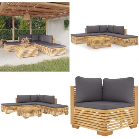 6tlg. GartenLoungeSet mit Kissen Massivholz Teak Garten Lounge Set
