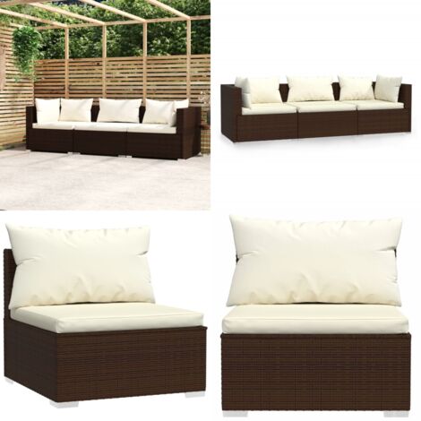 3SitzerSofa mit Kissen Braun Poly Rattan 3SitzerSofa 3Sitzer
