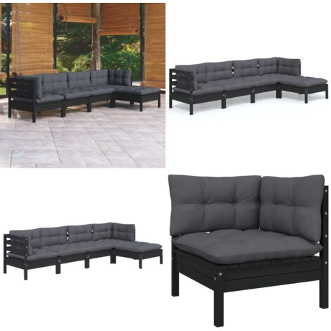 5tlg. GartenLoungeSet mit Kissen Schwarz Kiefernholz GartenLounge