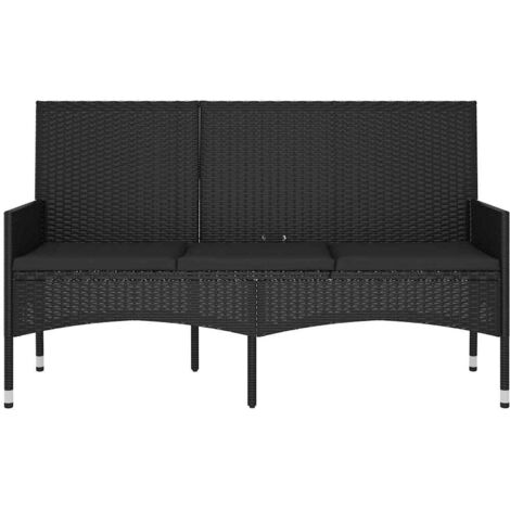 Gartenbank 3Sitzer mit Kissen Schwarz Poly Rattan Gartenzubehör
