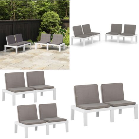 Gartenbänke mit Kissen 2 Stk. Kunststoff Weiß Gartenzubehör