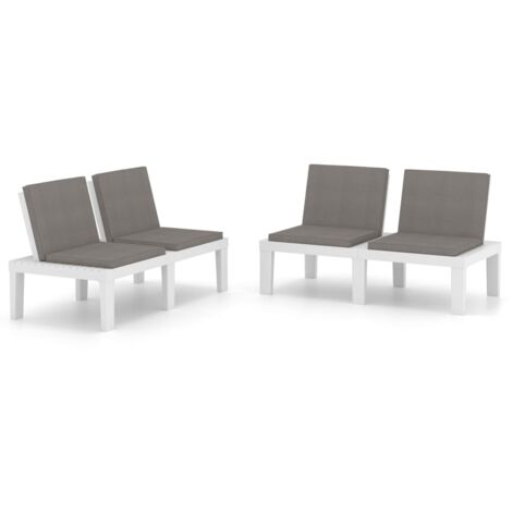 Gartenbänke mit Kissen 2 Stk. Kunststoff Weiß Gartenzubehör