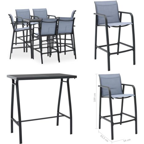 7tlg. GartenbarSet Schwarz und Grau GartenBar Set Garten Bar