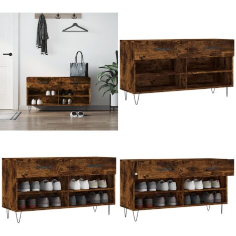 INLIFE Schuhbank Räuchereiche 102cm - Mit Sitzkissen, 110kg Belastbarkeit