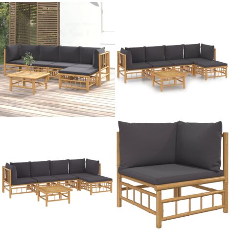 6tlg. GartenLoungeSet mit Dunkelgrauen Kissen Bambus Bambus Möbel