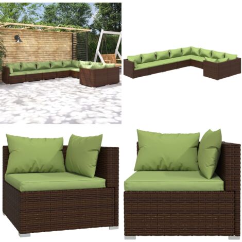 9tlg. GartenLoungeSet mit Kissen Poly Rattan Braun