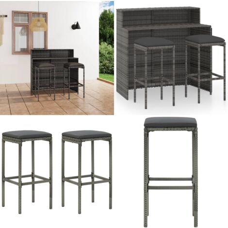 3-tlg. Gartenbar-Set mit Kissen Grau - Gartenbar-Set - Rattan Gartenmöbel - Outdoor Küche - Esszimmergarnitur - Balkonmöbel - Home & Living (1/5)
