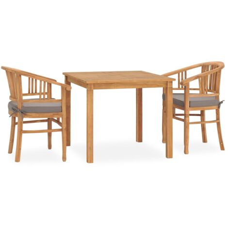 3tlg. GartenEssgruppe mit Auflagen Teak Massivholz Gartenmöbel