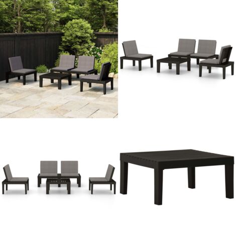 4tlg. GartenLoungeSet mit Kissen Kunststoff Grau Gartensitzgruppe