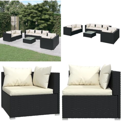 8tlg. GartenLoungeSet mit Kissen Poly Rattan Schwarz GartenLounge