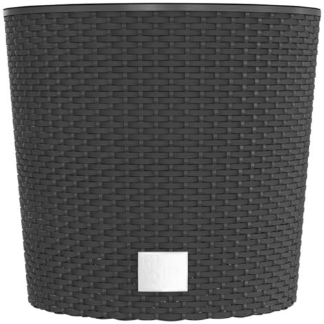 Runder Blumentopf Mit Herausnehmbarem Einsatz – Modernes Design Mit Rillen, UV-beständig (Platin, XL 30 Cm)